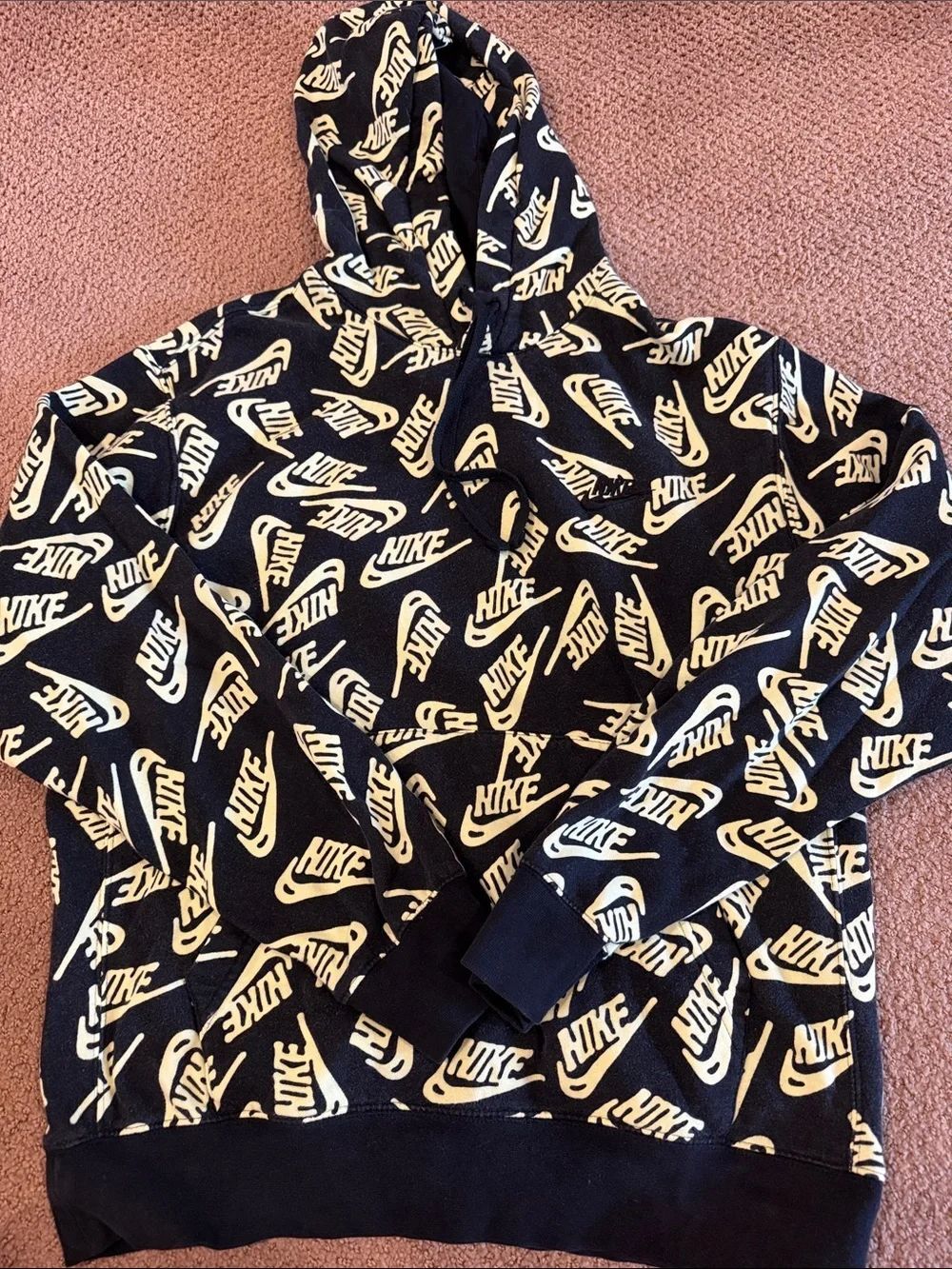 Nike Sportswear Men’s Medium Black All-Over Logo Print Hoodie Embroidered Swoosh